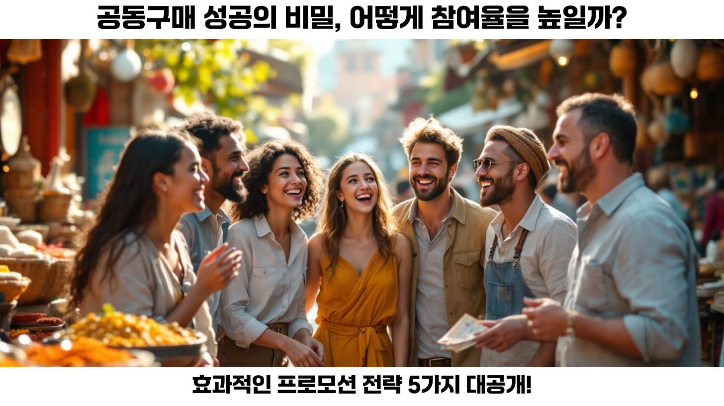 공동구매 참여율을 높이는 최고의 프로모션 전략 5가지 2 첫번째, 공동구매는 모두가 원하는 제품을 더 저렴한 가격에 손에 넣을 수 있는 기회를 제공하는 훌륭한 방법입니다.