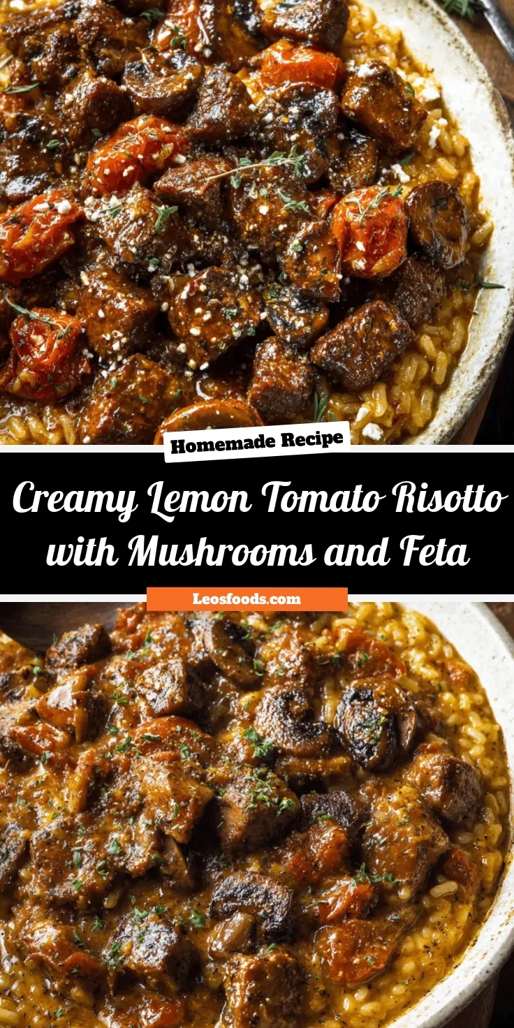 Creamy Lemon Tomato Risotto with Mushrooms and Feta