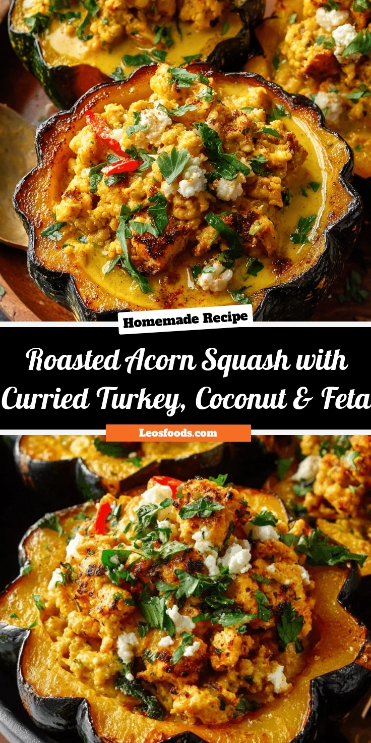 Roasted Acorn Squash with Curried Turkey, Coconut & Feta