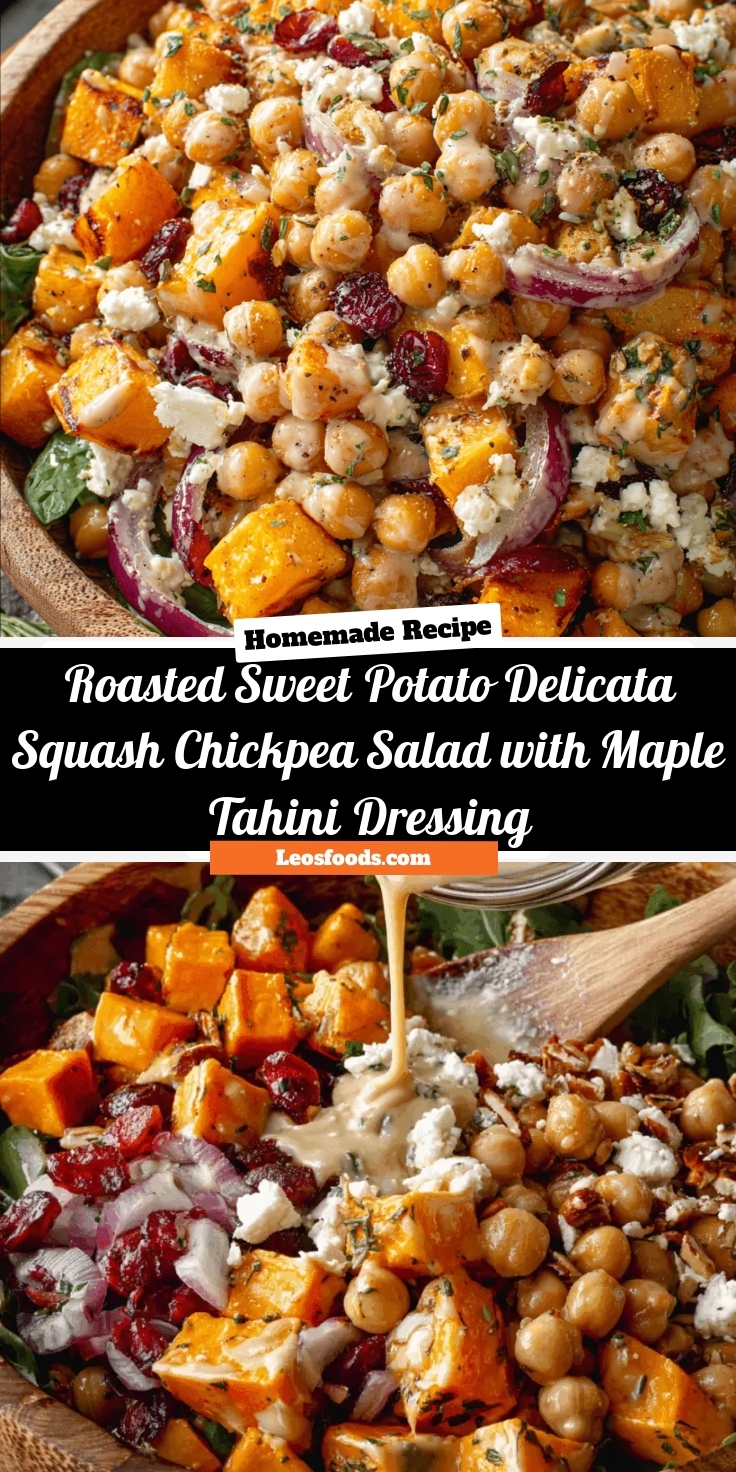 Roasted Sweet Potato & Delicata Squash Chickpea Salad with Maple Tahini Dressing