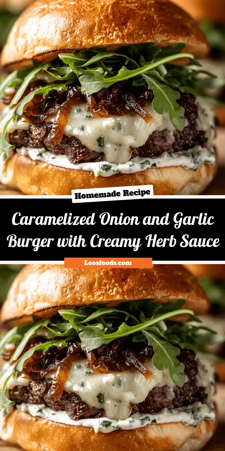 Caramelized Onion and Garlic Burger with Creamy Herb Sauce