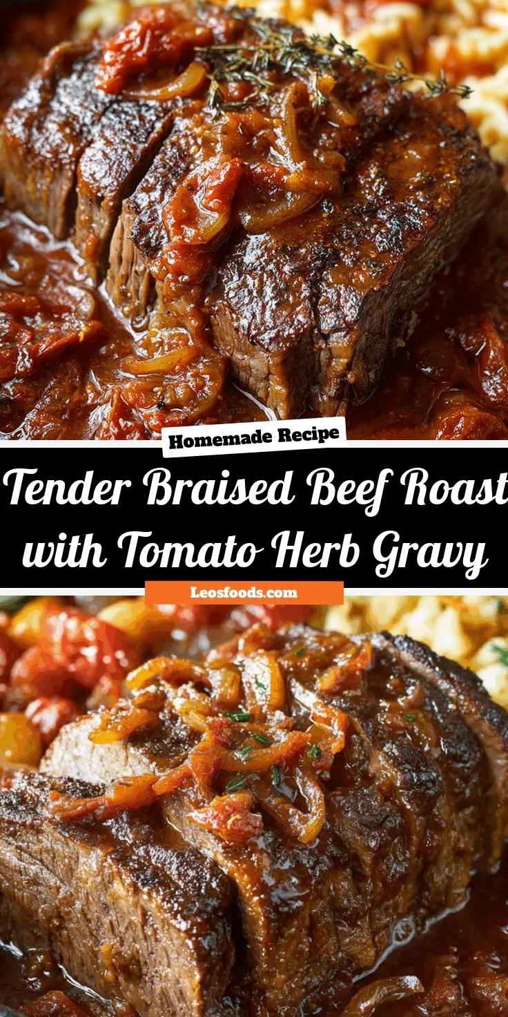 Tender Braised Beef Roast with Tomato Herb Gravy