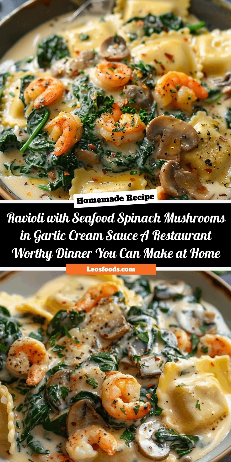 Ravioli with Seafood, Spinach & Mushrooms in Garlic Cream Sauce: A Restaurant-Worthy Dinner You Can Make at Home