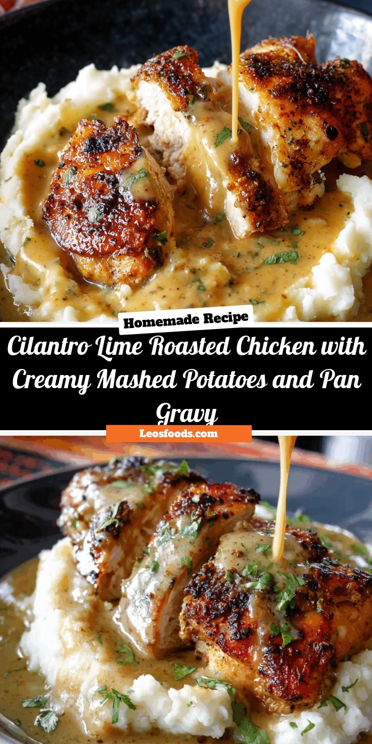 Cilantro Lime Roasted Chicken with Creamy Mashed Potatoes and Pan Gravy