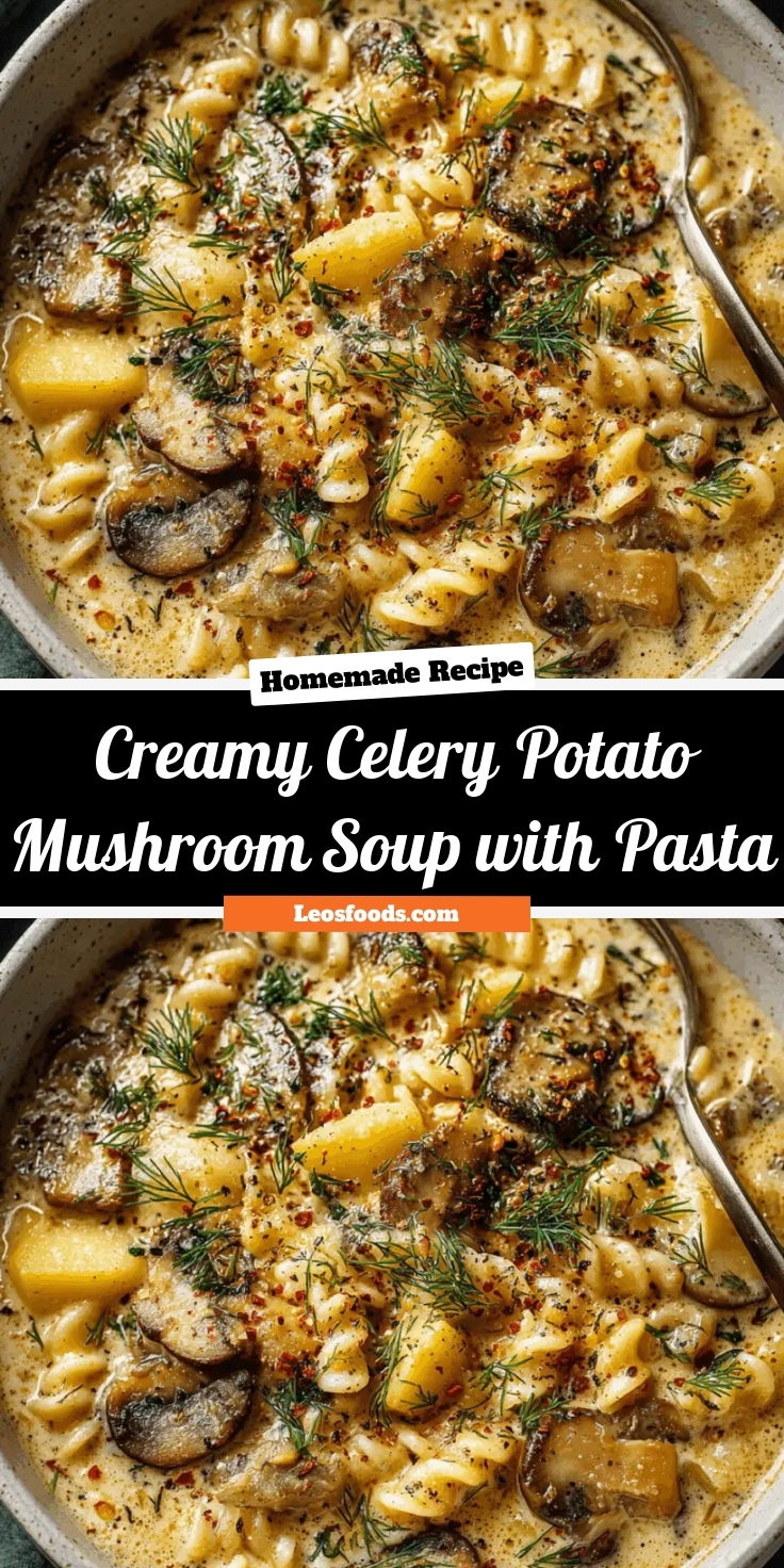 Creamy Celery, Potato & Mushroom Soup with Pasta