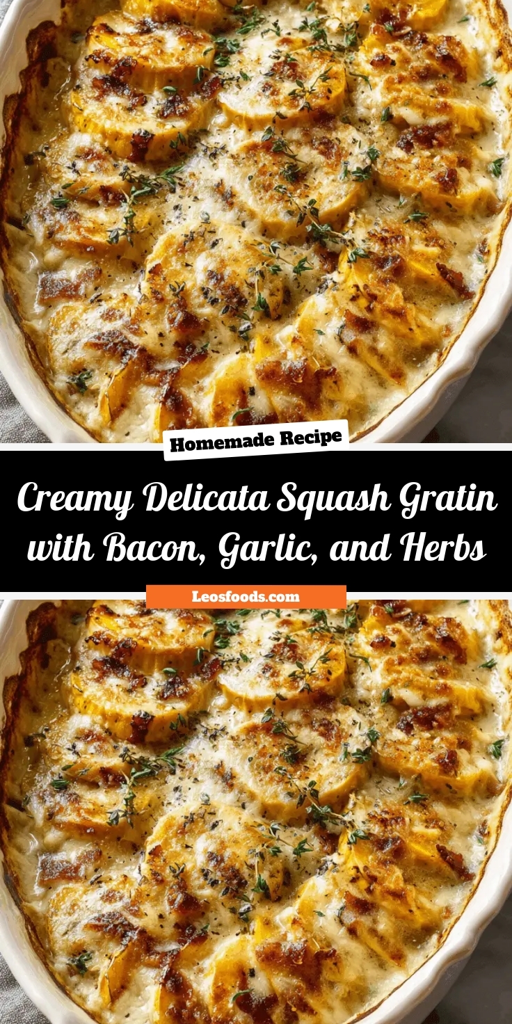 Creamy Delicata Squash Gratin with Bacon, Garlic, and Herbs