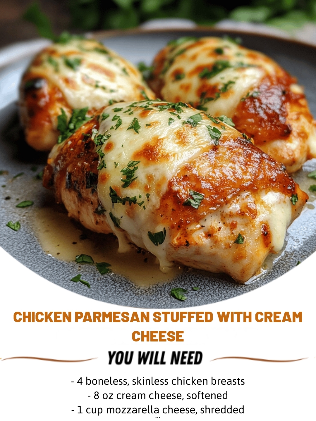 Chicken Parmesan Stuffed with Cream Cheese