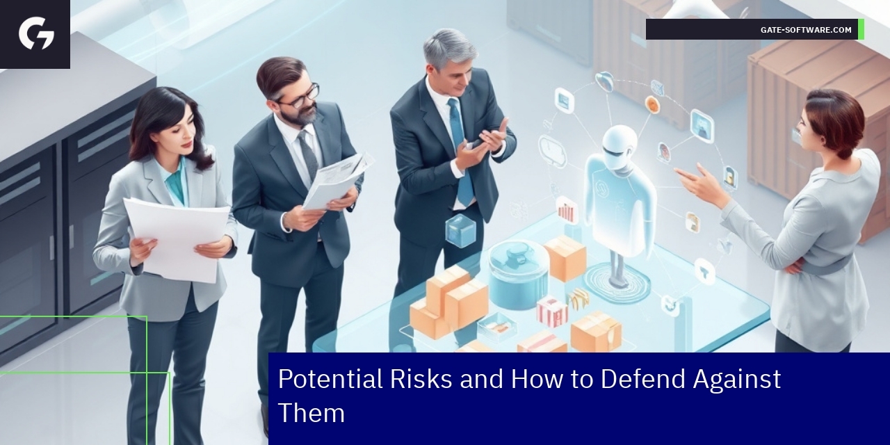 Key Risks and Defenses in B2B E-commerce Platforms Diagram showing B2B e-commerce risks and defense strategies