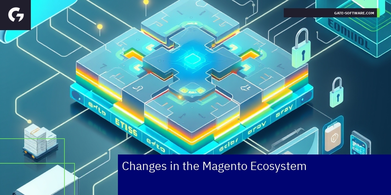 Magento 3 update concept with cloud and API icons