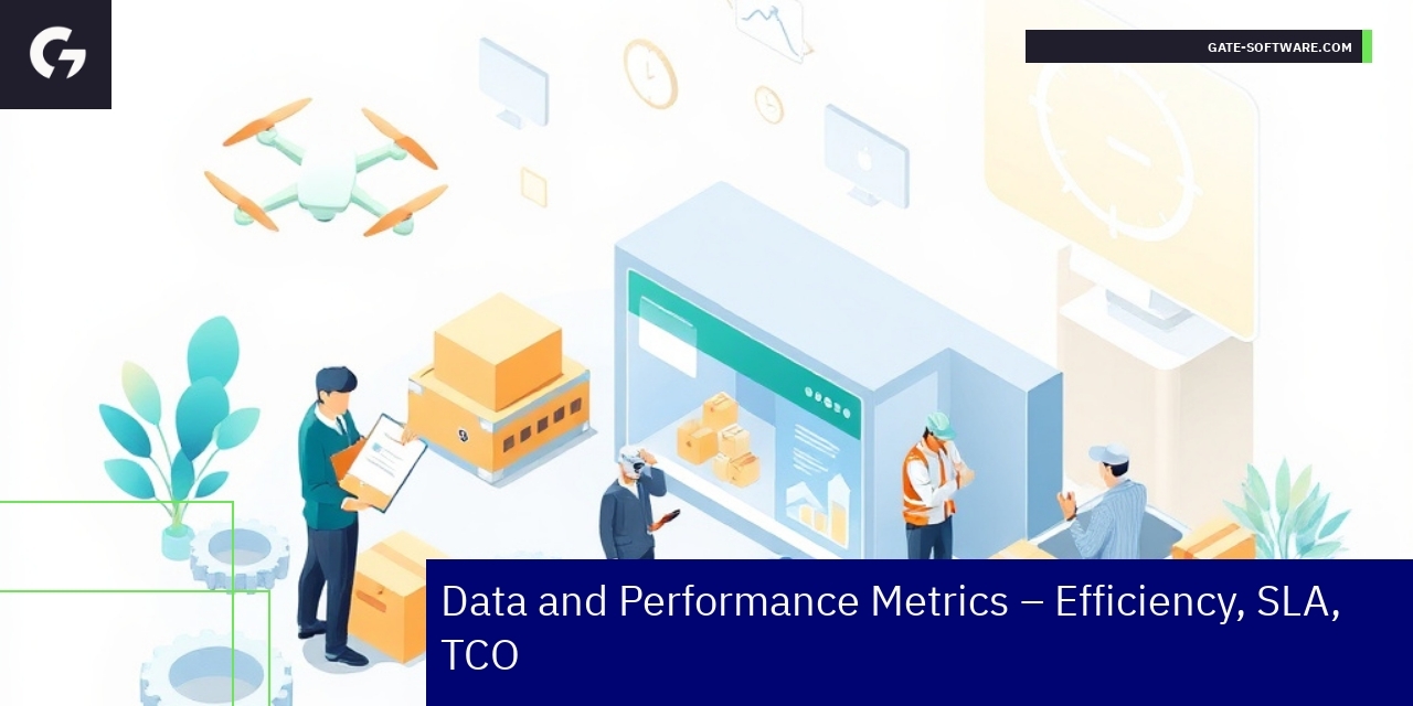 Graphs and icons illustrating performance metrics
