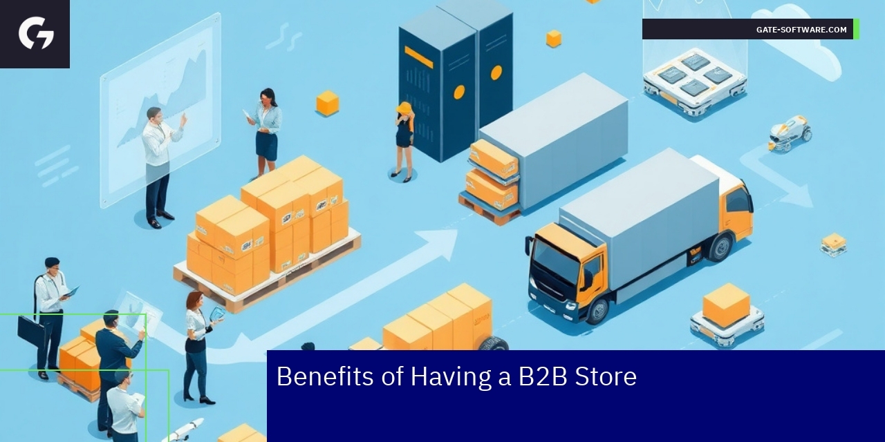 Business people interacting with B2B ecommerce platform interface