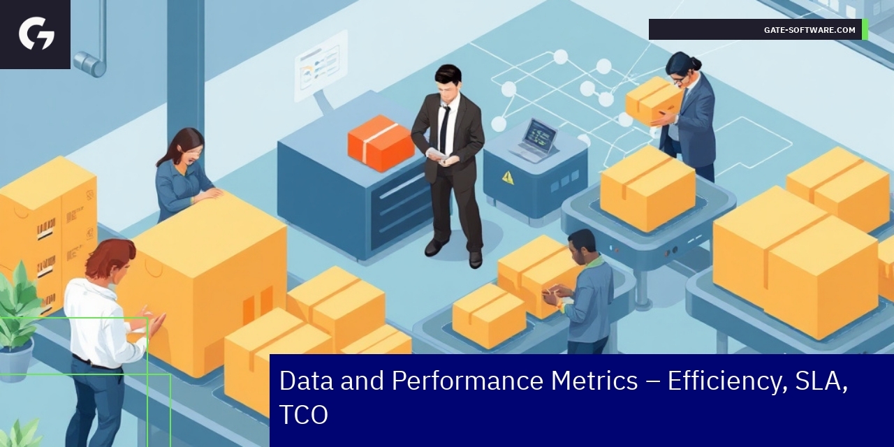 Gate-Software B2B Performance Metrics Overview Graphs showing project efficiency and uptime percentages