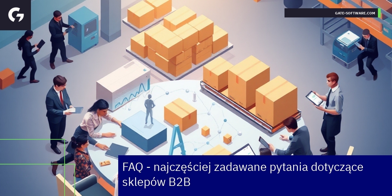 Grafika przedstawiająca pytania i odpowiedzi dotyczące sklepów B2B