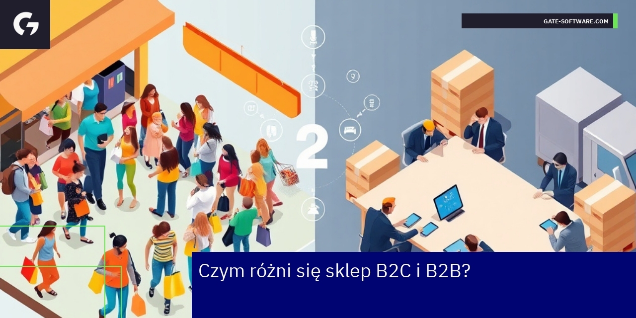 Różnice między sklepem B2C a B2B Infografika przedstawiająca różnice sklepów B2C i B2B