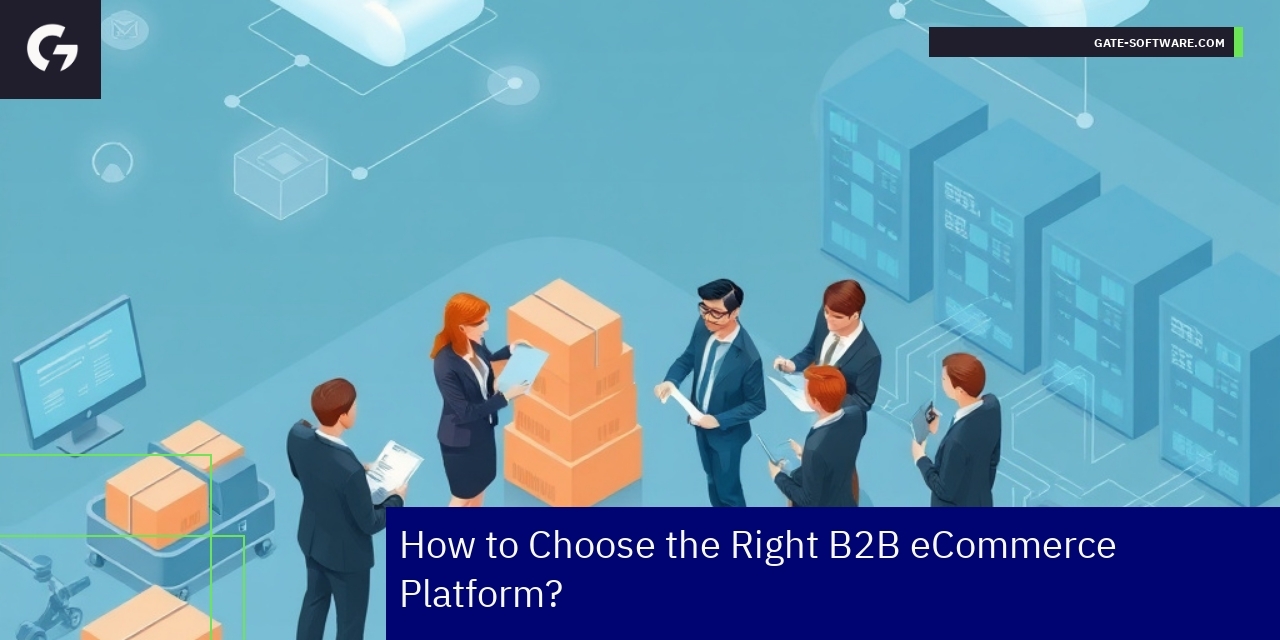 Choosing the Right B2B eCommerce Platform Guide Businessperson analyzing B2B ecommerce platform options