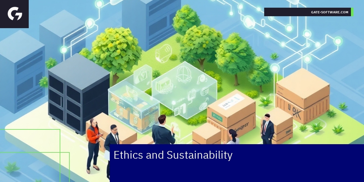 Ethics and Sustainability in B2B Systems and Platforms Icons representing ethics, sustainability, and B2B technology