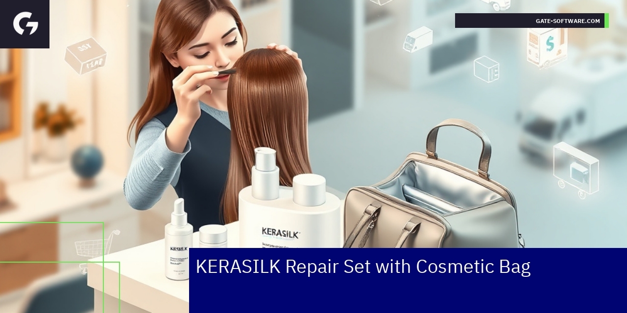 KERASILK Repair Set and cosmetic bag on white background