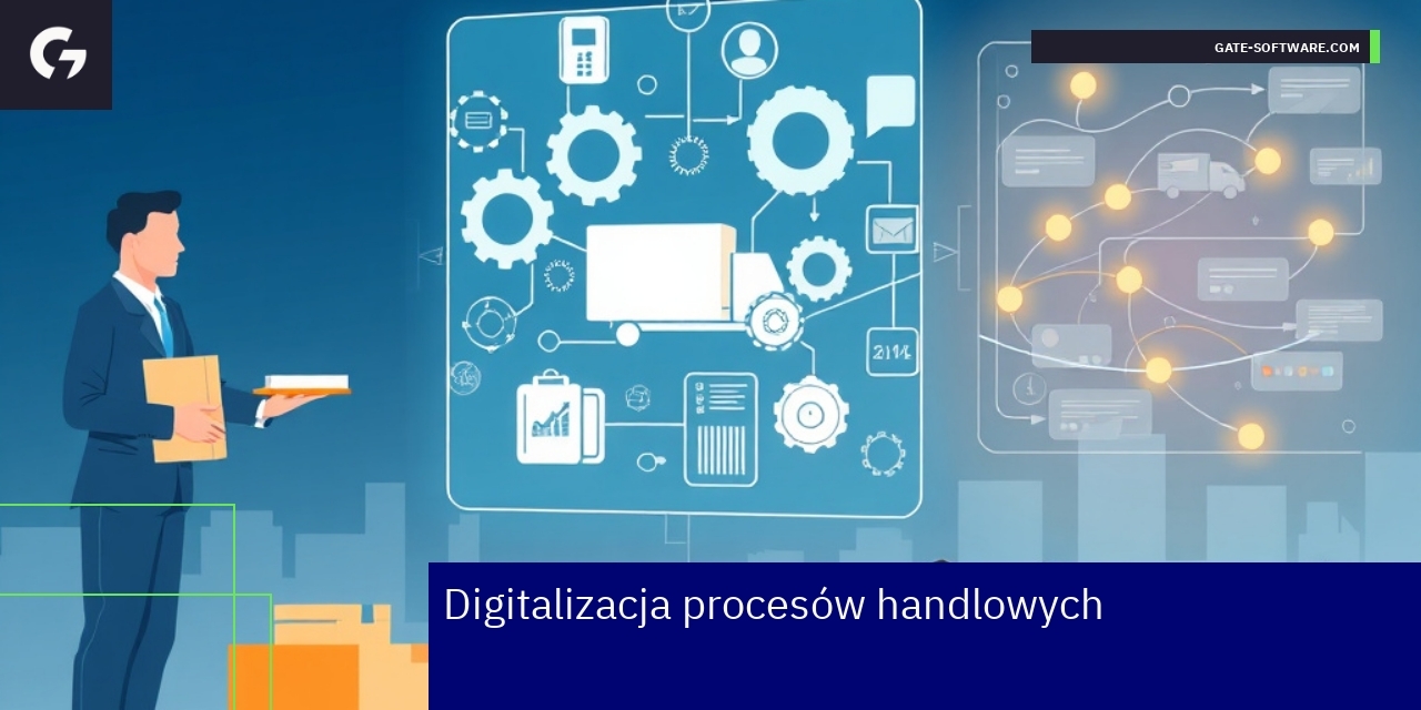 Digitalizacja procesów handlowych w biznesie B2B Grafika przedstawiająca cyfryzację procesów sprzedaży B2B