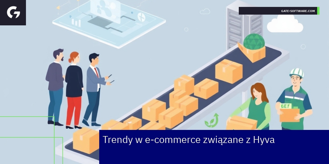 Trendy e-commerce i hyva theme w praktyce Wykresy i ikony przedstawiające hyva i e-commerce