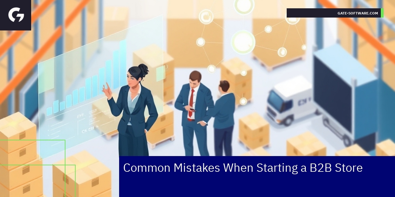 Illustration of B2B store challenges and solutions