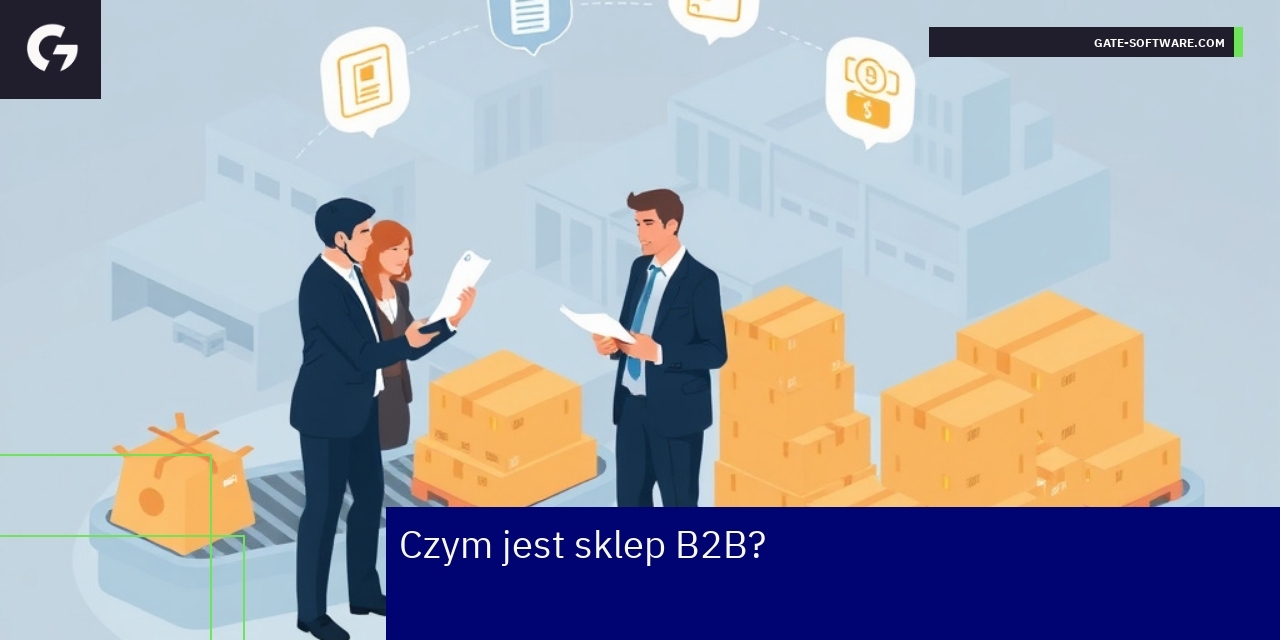 Schemat platformy sklepu B2B z ikonami funkcji