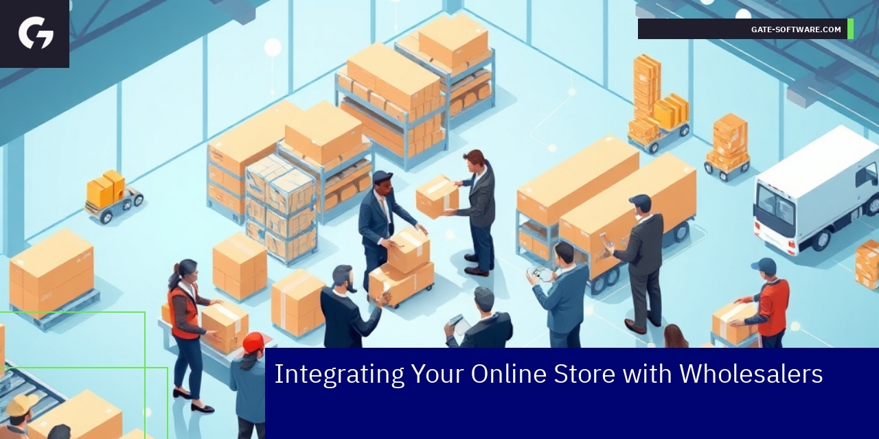 Illustration showing ecommerce B2B store and wholesaler integration