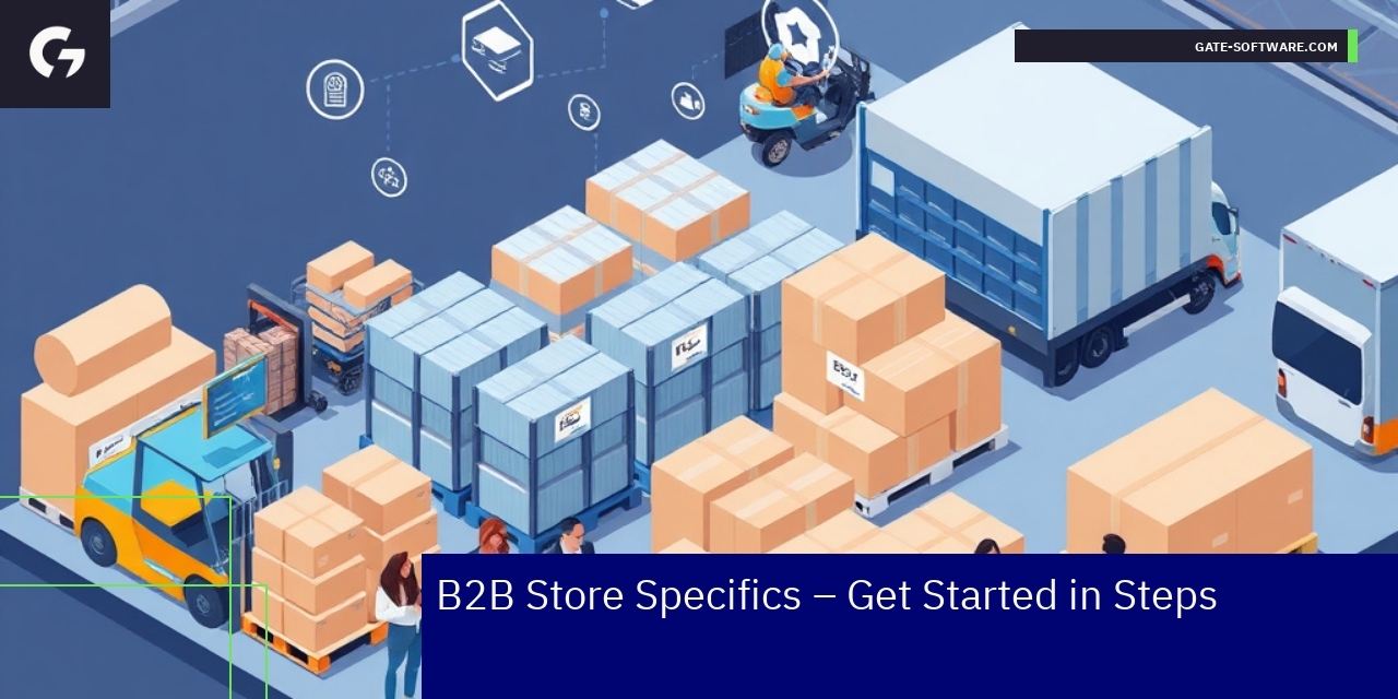 Diagram showing B2B ecommerce platform steps and features