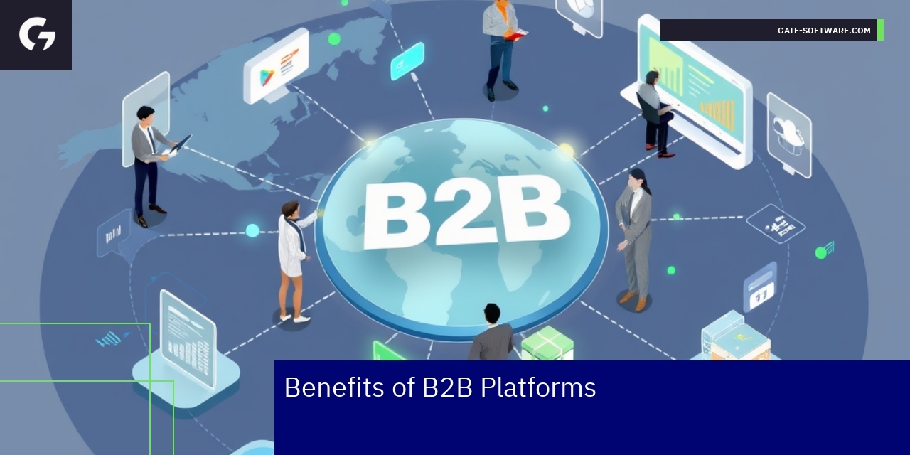 Benefits of B2B Procurement Platforms Businesspeople collaborating over digital B2B platform