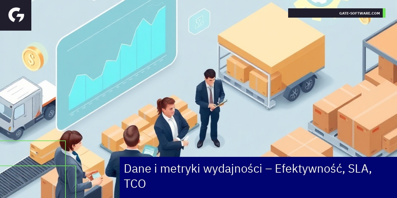 Kluczowe dane wydajności projektów B2B Gate-Software Wykresy i ikony przedstawiające efektywność i SLA projektów