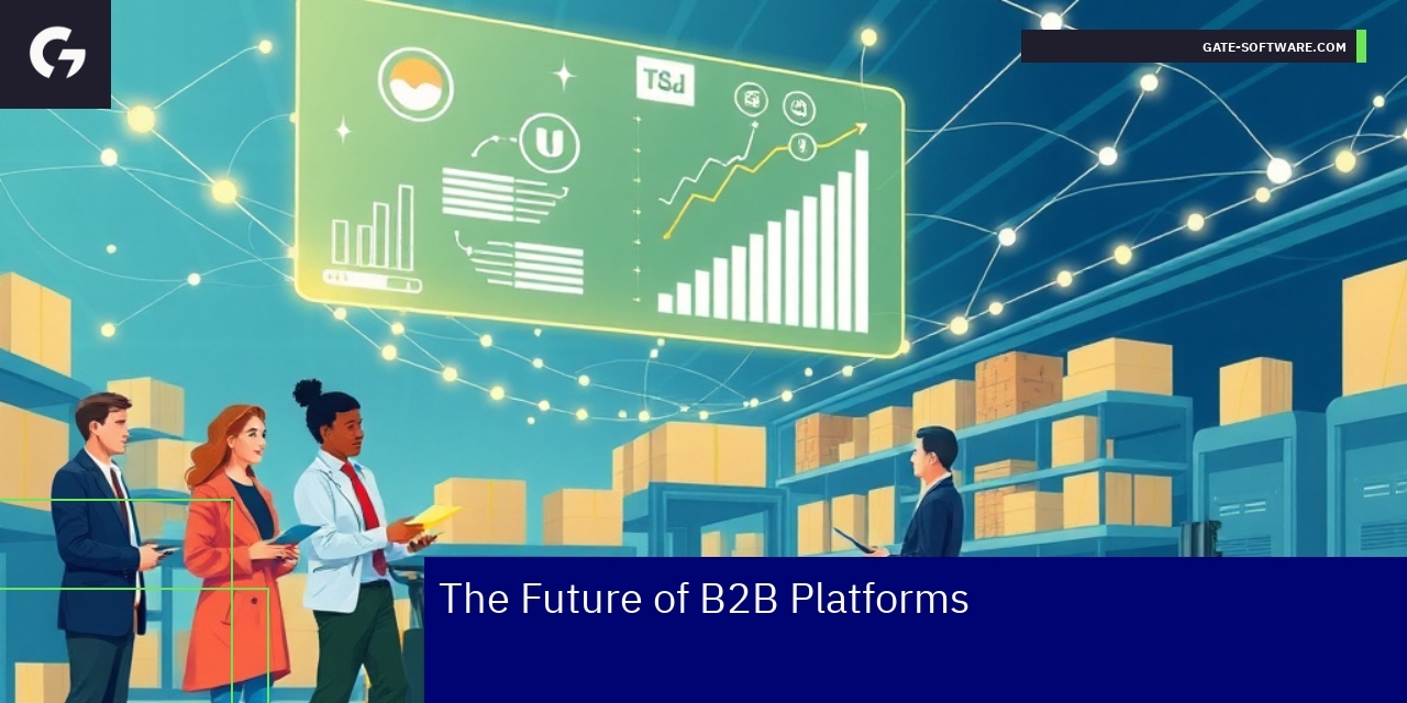 Digital B2B commerce concept with AI and automation icons