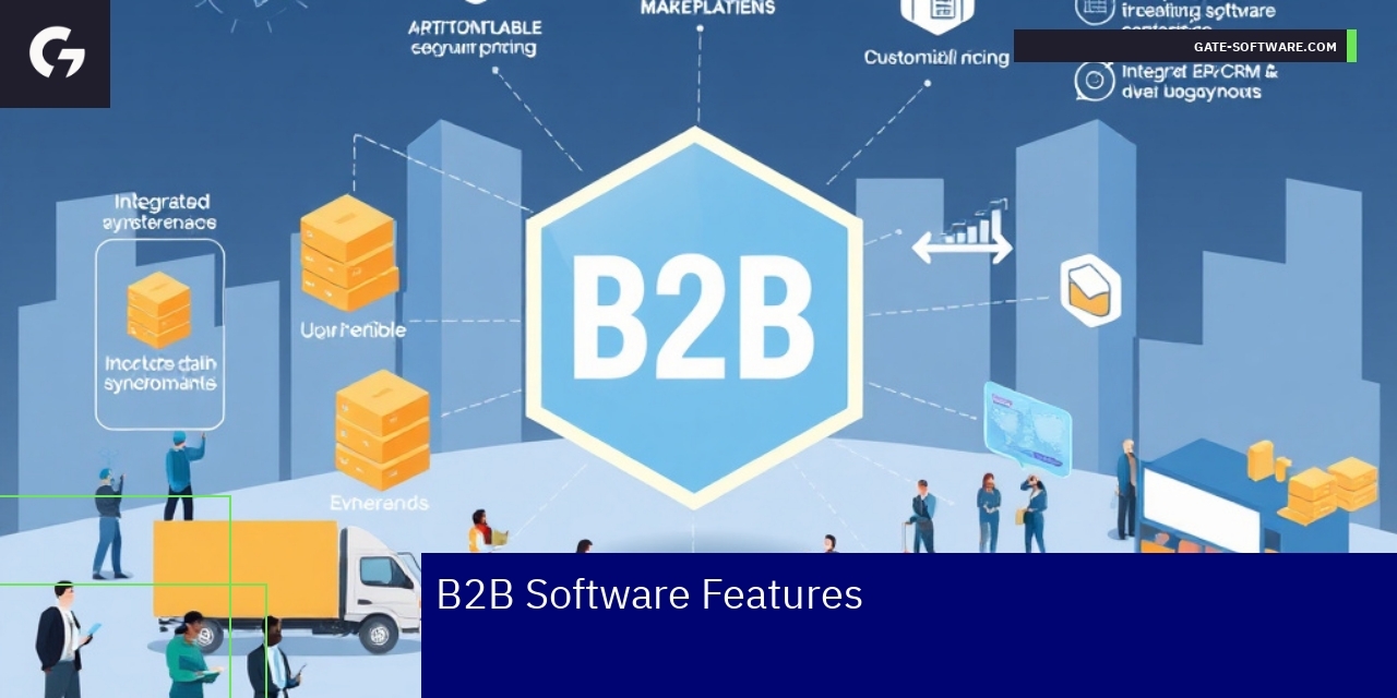 B2B software icons with integration and support symbols