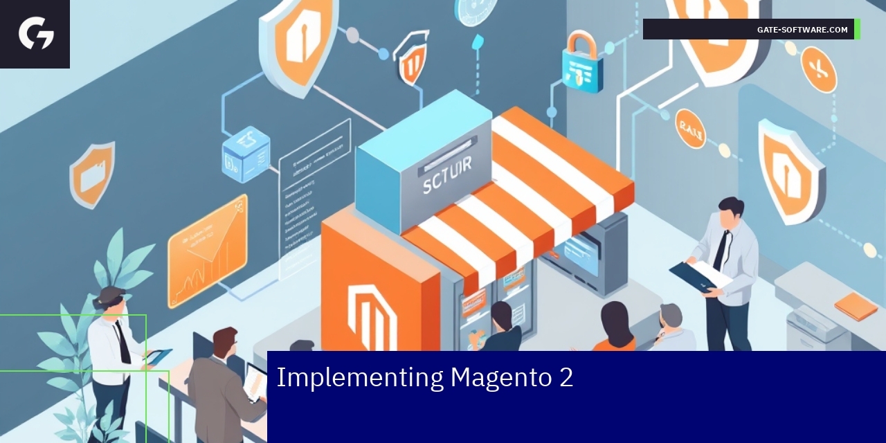 Magento 2 interface with analytics and ecommerce icons