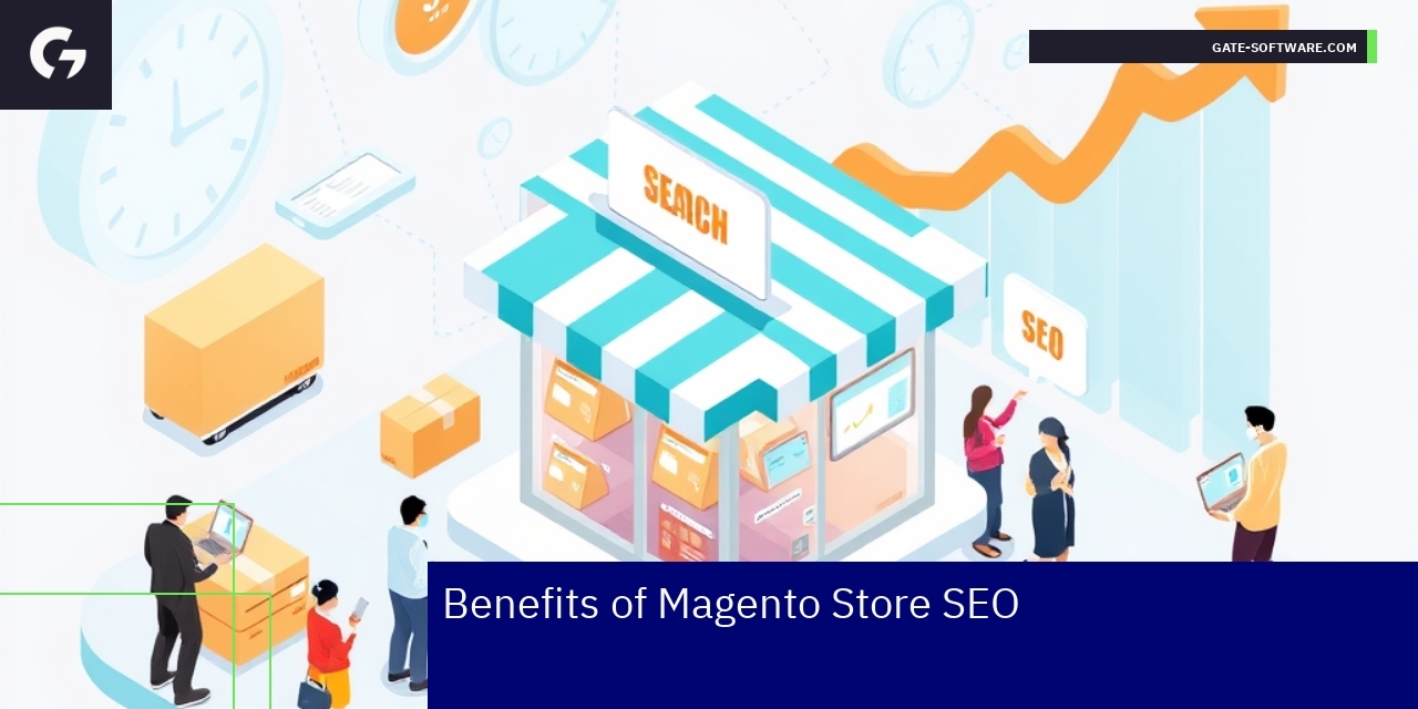 Illustration of Magento SEO benefits and timelines