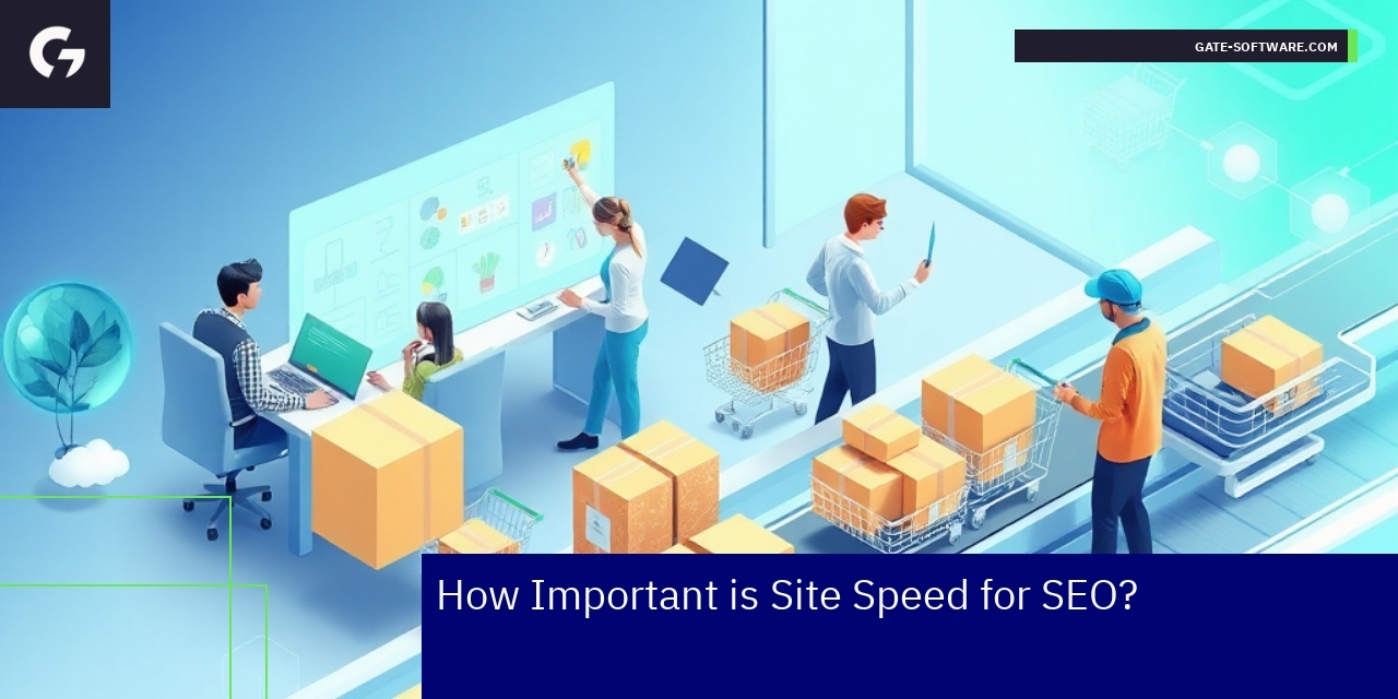 Website speed optimization and SEO metrics illustration