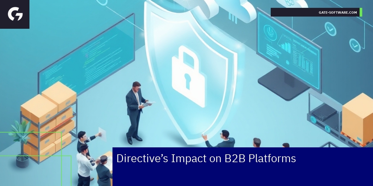 Impact of Directive on B2B Platform Compliance B2B digital platform with compliance and data protection icons