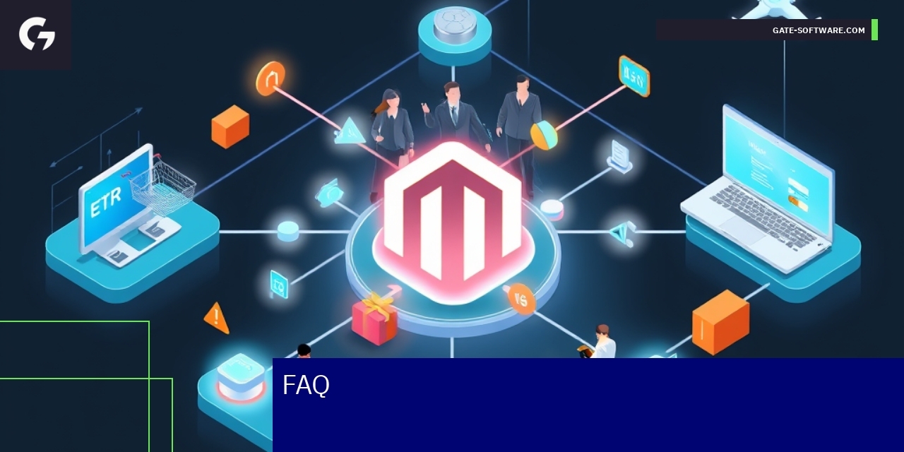 Magento 2 software interface and e-commerce icons