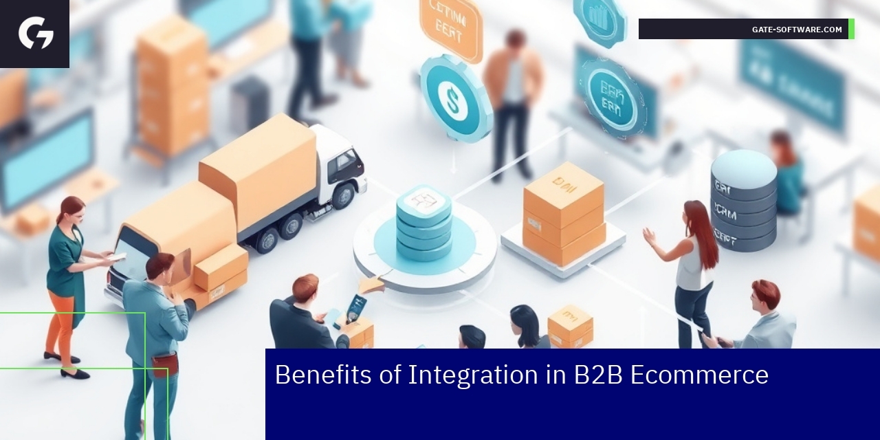 B2B Ecommerce Integration Benefits Overview Diagram showing integrated B2B ecommerce systems