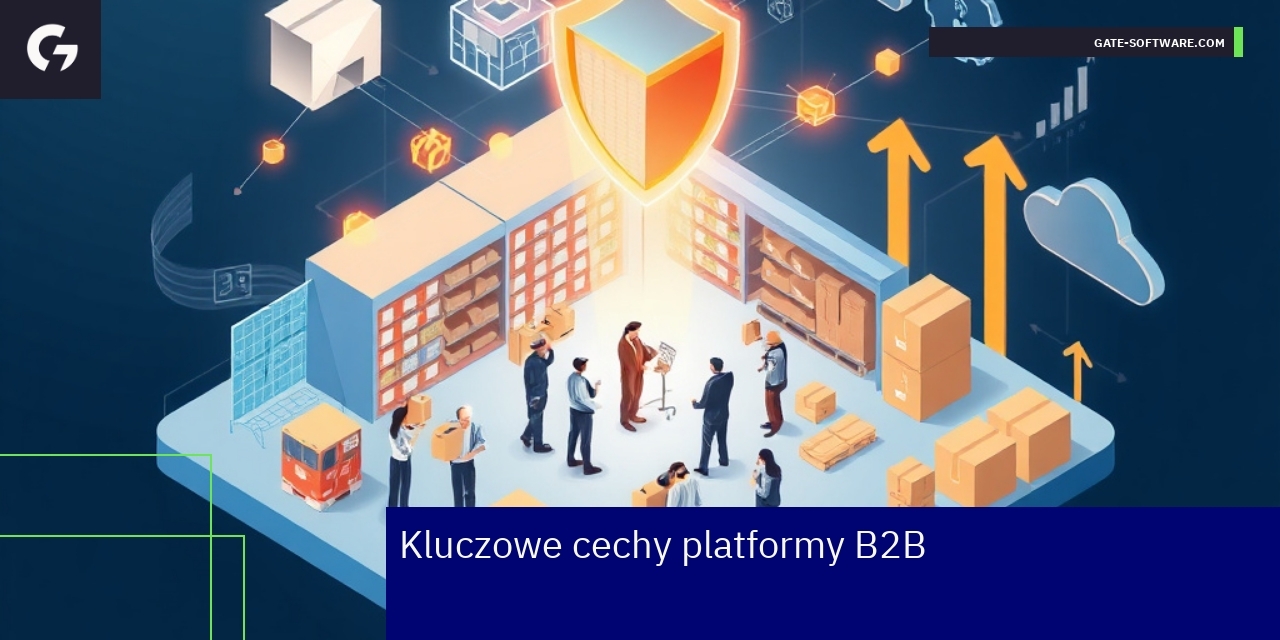 Kluczowe cechy platformy ecommerce B2B schemat platformy B2B z trzema kluczowymi cechami