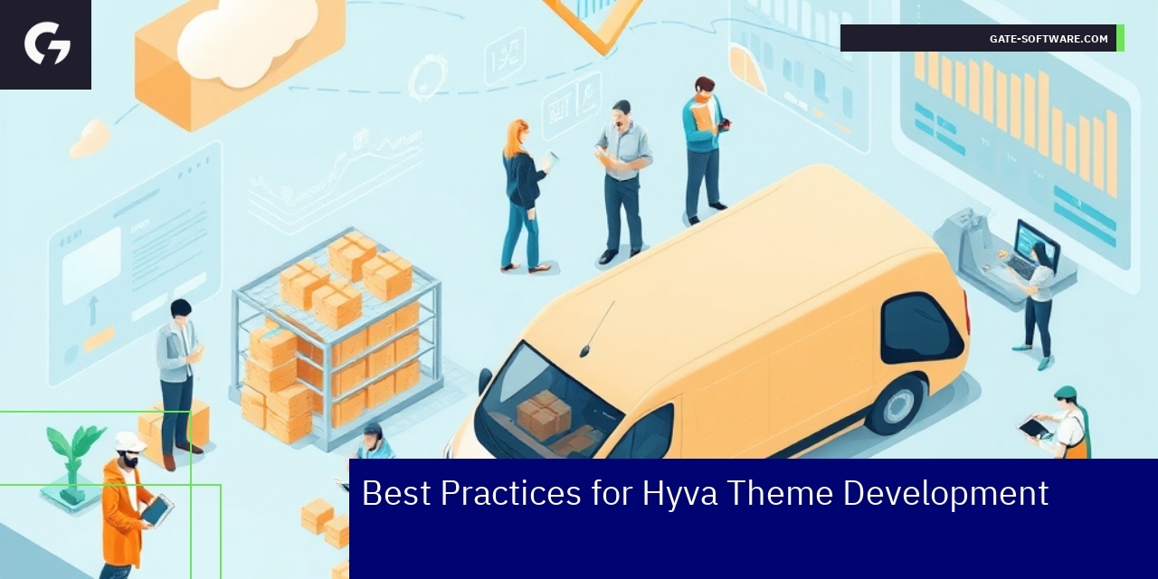 Best Practices for Hyva Theme Development Illustration showing Hyva theme development steps and best practices