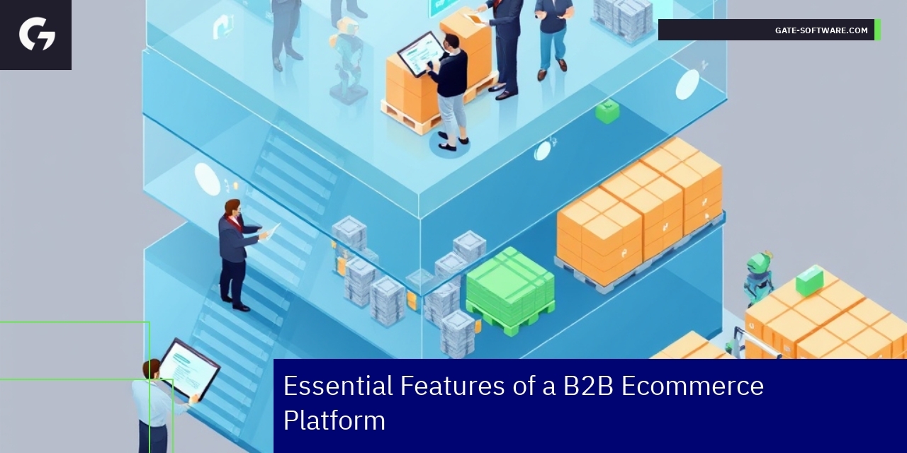 Key Features of B2B Ecommerce Platforms Diagram showing three core B2B ecommerce platform features
