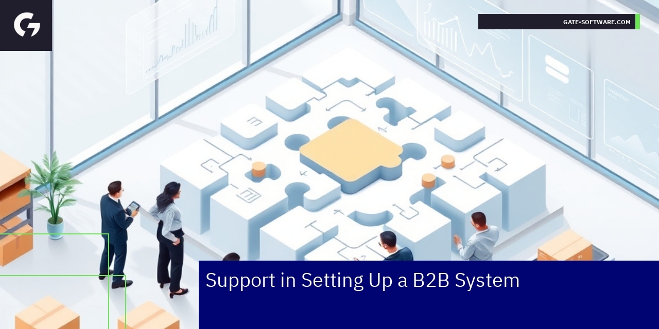 Effective Support in B2B System Setup Businesspeople collaborating on B2B system setup