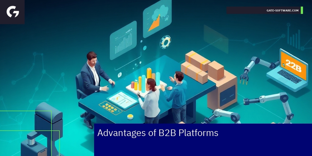 Business people using digital B2B ecommerce platform interface