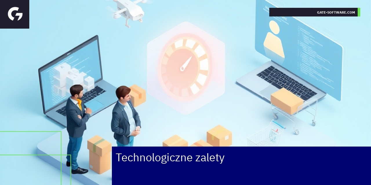 Zalety technologiczne hyva theme dla e-commerce Diagram pokazujący korzyści hyva theme w e-commerce