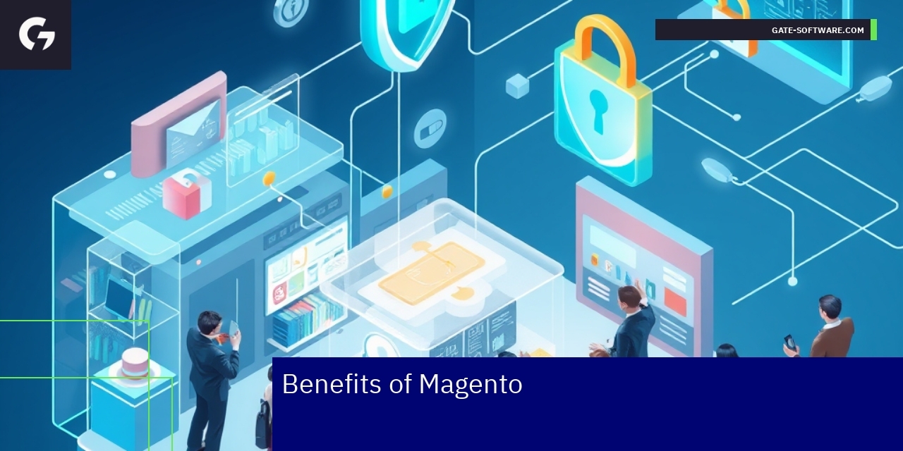 Magento E-commerce Platform Benefits Graphic showing Magento features and benefits overview