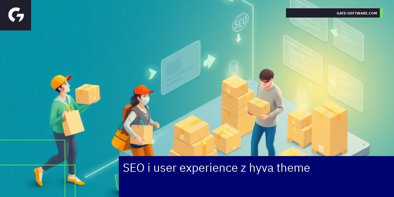 Wpływ hyva theme na SEO i user experience w Magento 2 Grafika przedstawiająca SEO i UX w hyva theme Magento