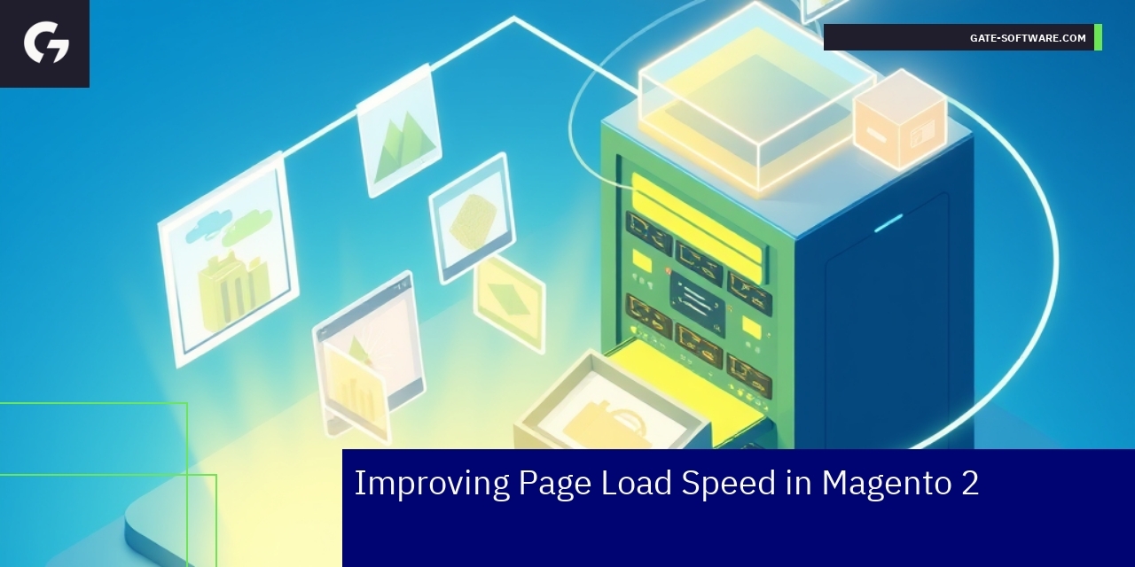 Improving Magento 2 Page Load Speed Techniques Diagram showing server, images, and cache optimization