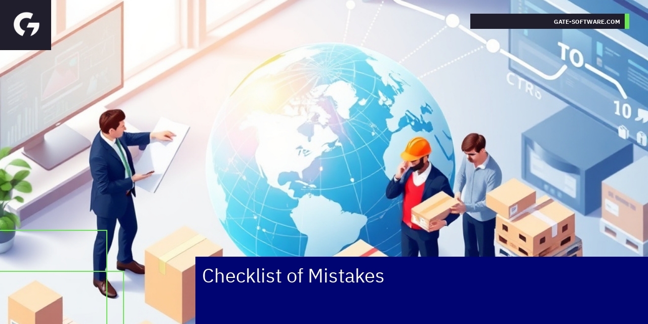 Common B2B E-commerce Mistakes to Avoid Checklist and icons representing business challenges