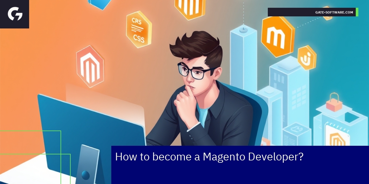 Developer working on Magento code on computer