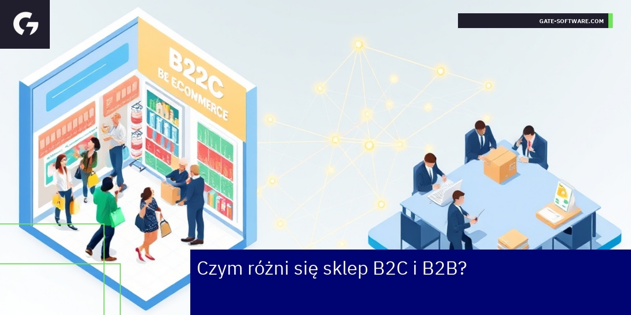 Różnice między sklepem B2C i B2B Ilustracja porównująca sklepy B2C i B2B