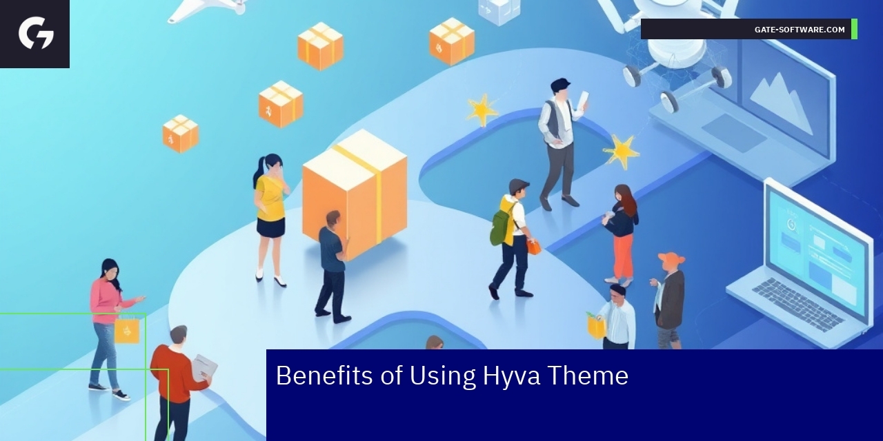 Benefits of Using Hyva Theme for Magento 2 Icons representing performance UX and developer tools